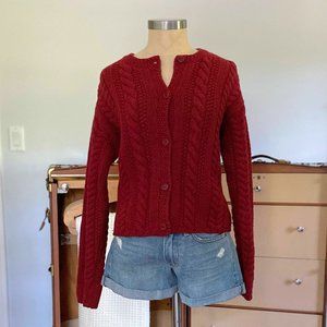 J. Crew vintage Women's Cable Knit Button-Front Cardigan - Deep Red